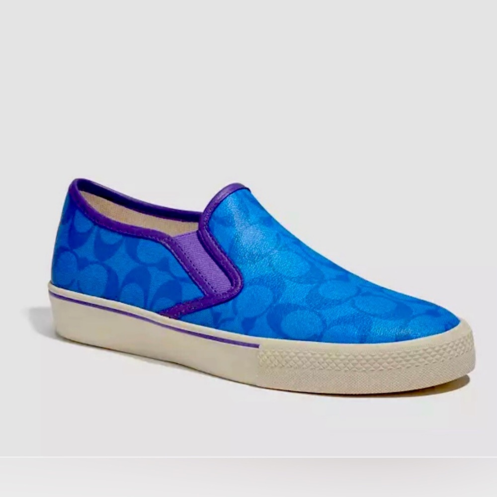 💎 COACH MEN’S SIGNATURE SLIP ON SKATE SNEAKERS. Sz 10 D COLOR BRIGHT BLUE CA826